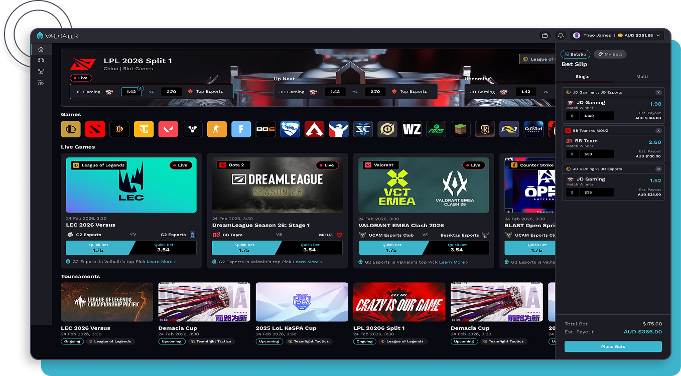 Esports dashboard interface