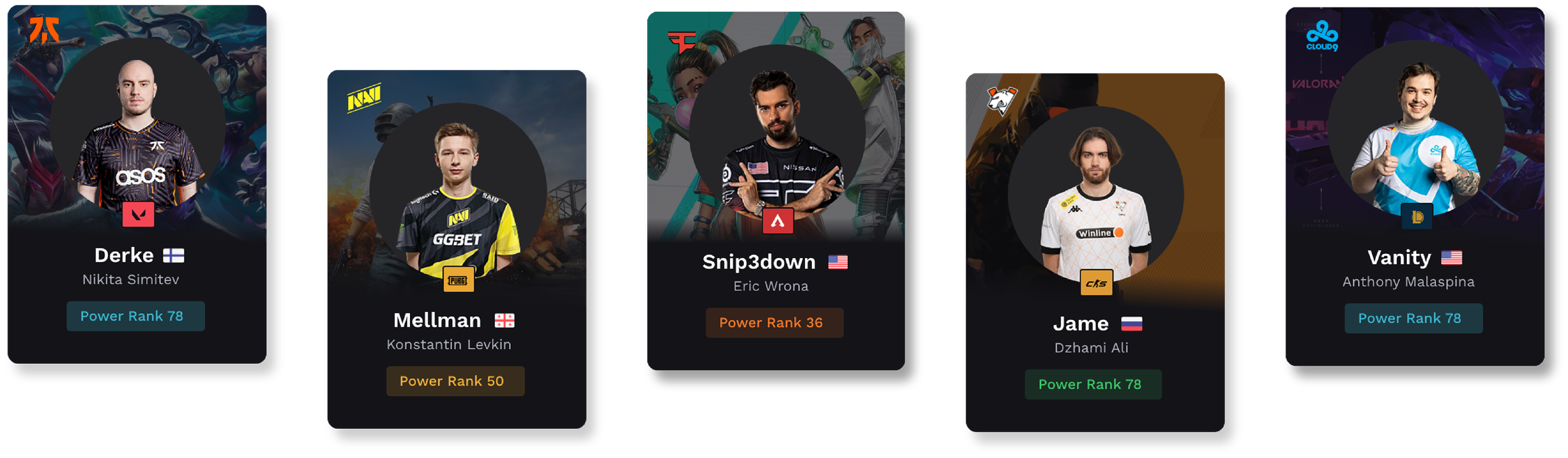 Draft roster player cards mockup